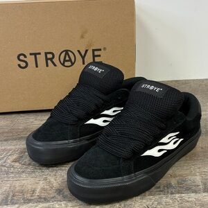 🔥 Straye Logan Puff “Phantom” Flame Sneakers – Black – 7M / 9W Like New in Box